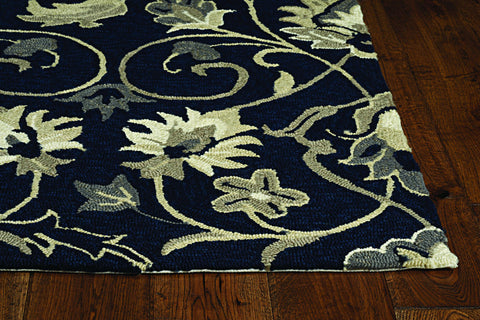 2'x3' Navy Blue Hand Hooked UV Treated Floral Vines Indoor Outdoor Accent Rug