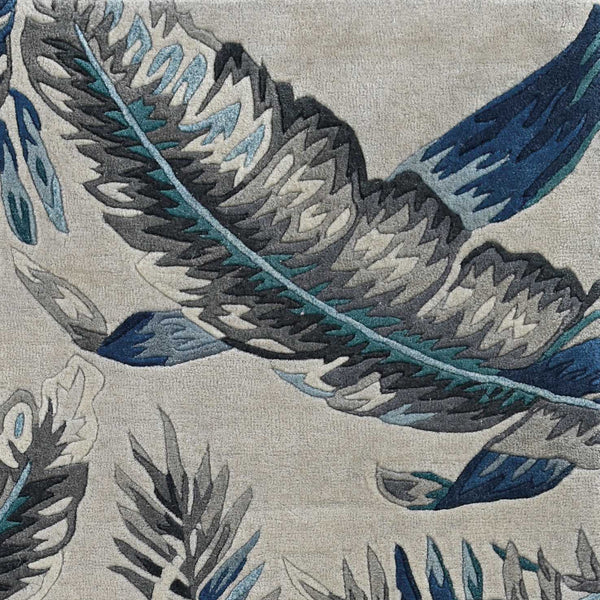 3'x4' Grey Blue Hand Tufted Tropical Leaves Indoor Area Rug