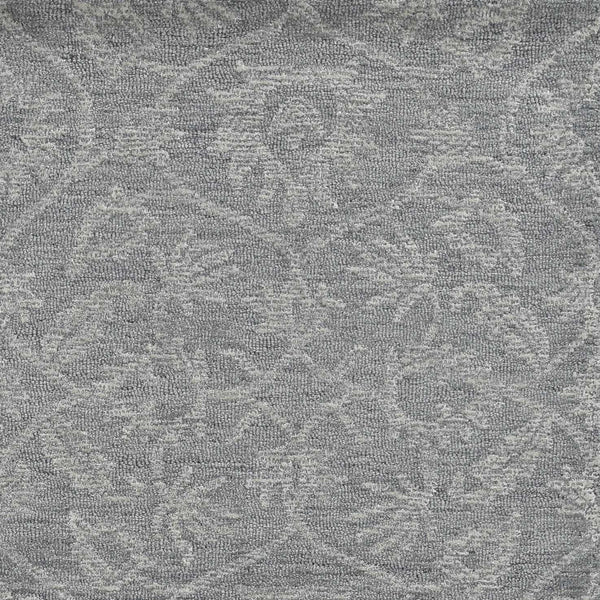 8' Grey Hand Tufted Space Dyed Floral Ogee Indoor Runner Rug