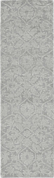 8' Grey Hand Tufted Space Dyed Floral Ogee Indoor Runner Rug