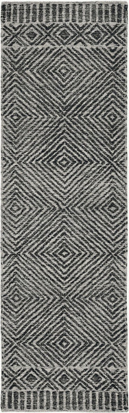 2' x 8' Grey or Black Geometric Diamond Wool Runner Rug