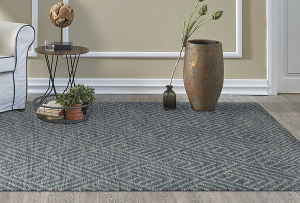 2' x 8' Denim Geometric Tiles Wool Runner Rug