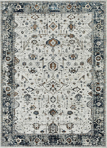 7' Ivory Grey Machine Woven Floral Traditional Indoor Runner Rug