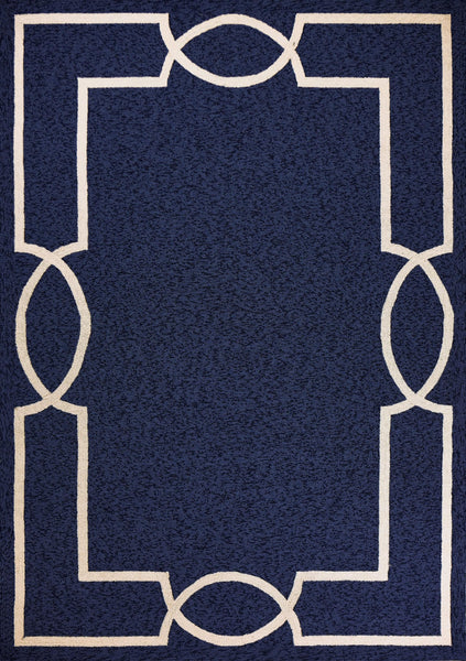 2'x3' Ocean Blue Hand Hooked UV Treated Bordered Indoor Outdoor Accent Rug