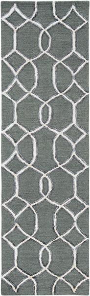 8' Charcoal Grey Hand Tufted Ogee Indoor Runner Rug