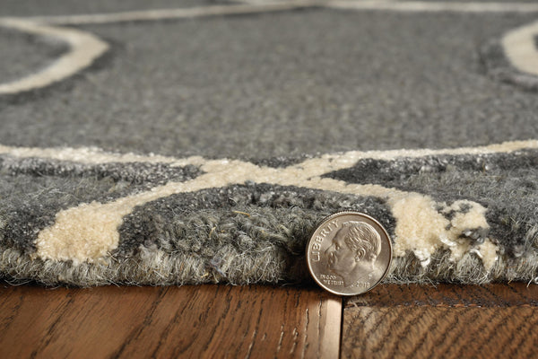 8' Charcoal Grey Hand Tufted Ogee Indoor Runner Rug