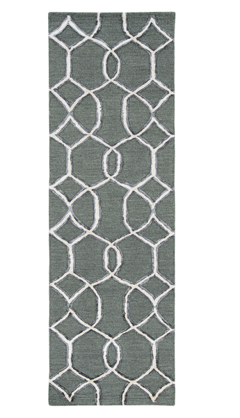 8' Charcoal Grey Hand Tufted Ogee Indoor Runner Rug