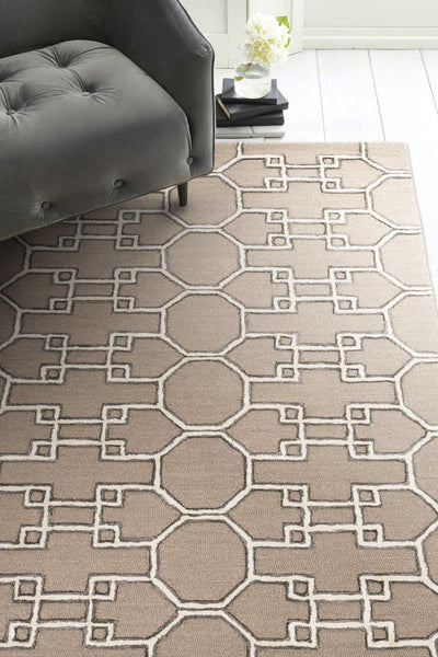 2' x 8' Mocha Geometric Trellis Wool Runner Rug