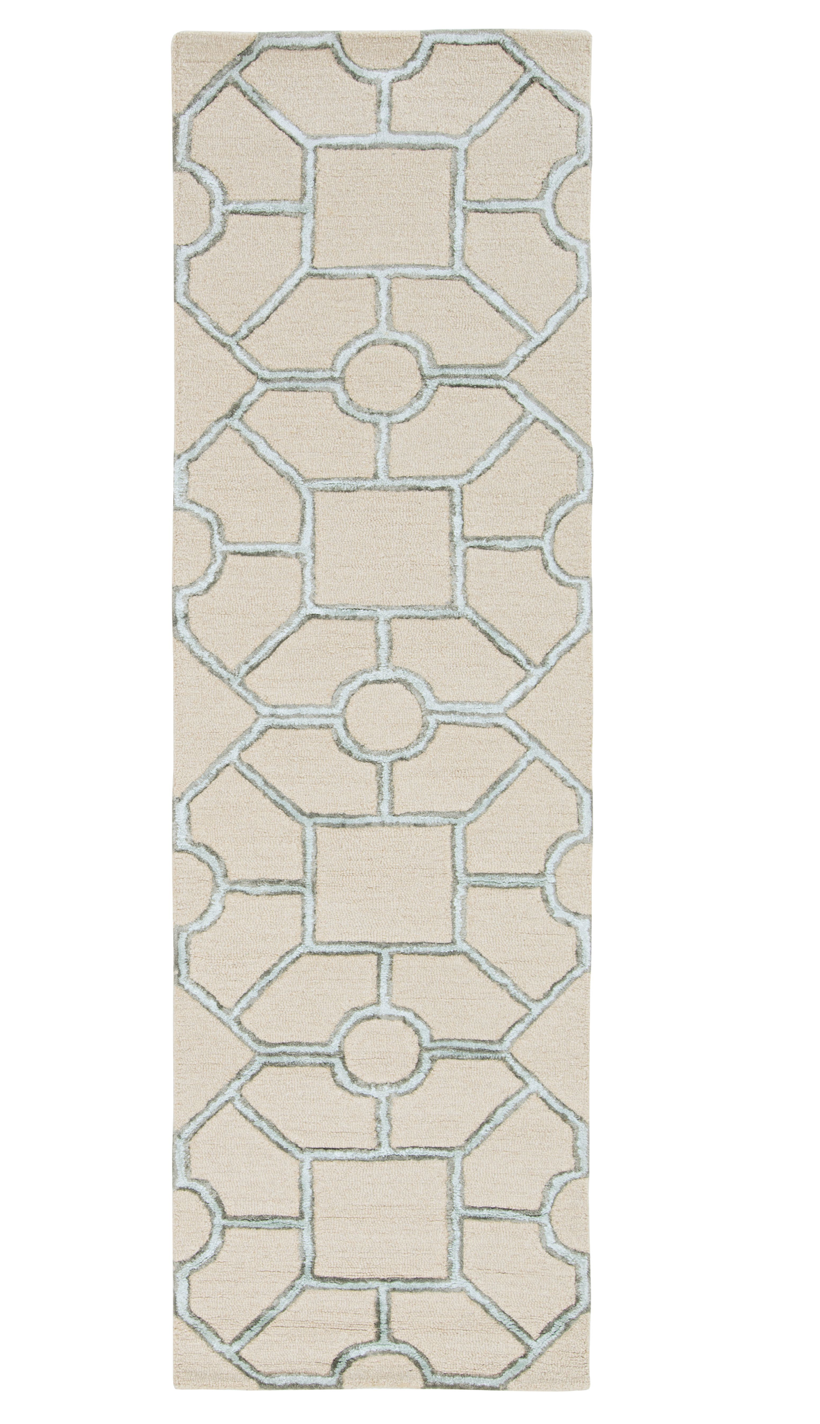 8' Beige Hand Tufted Geometric Indoor Runner Rug