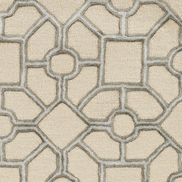 8' Beige Hand Tufted Geometric Indoor Runner Rug