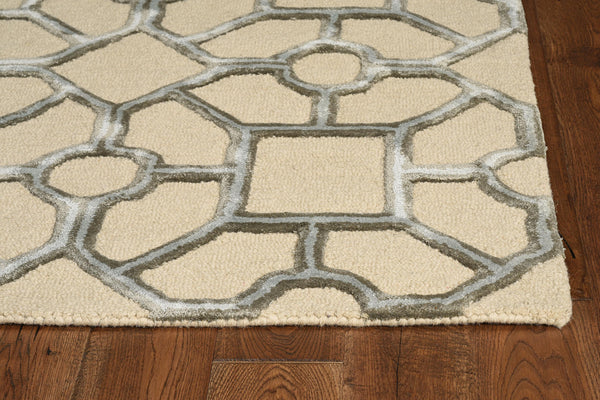 8' Beige Hand Tufted Geometric Indoor Runner Rug