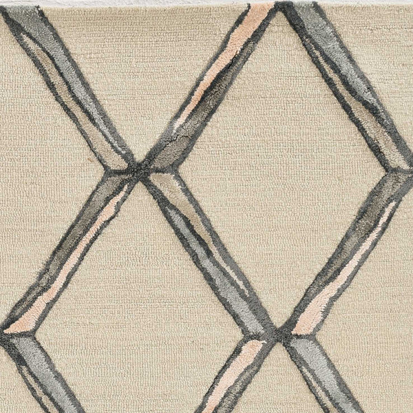 2' x 8' Cream Geometric Diamond Wool Runner Rug