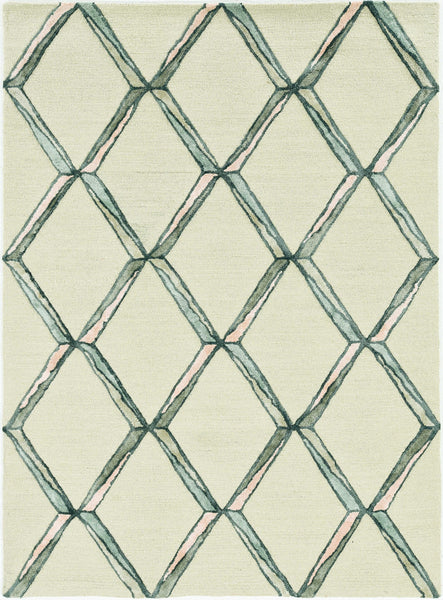 2' x 8' Cream Geometric Diamond Wool Runner Rug