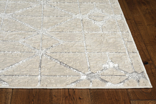 3'x5' Ivory Silver Machine Woven Geometric Indoor Area Rug