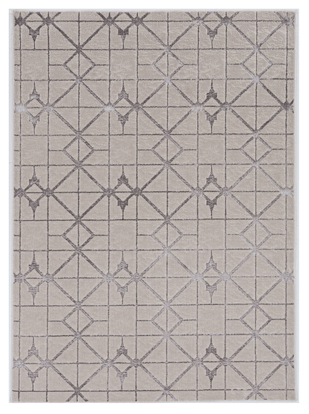 3'x5' Ivory Silver Machine Woven Geometric Indoor Area Rug