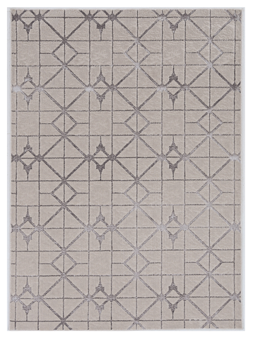 3'x5' Ivory Silver Machine Woven Geometric Indoor Area Rug