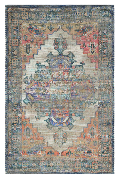 2'x4' Blue Rust Orange Hand Woven Diamond Medallion Indoor Accent Rug