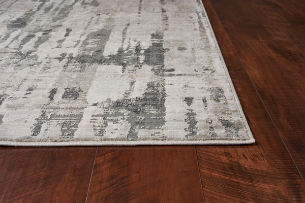 8' Grey Machine Woven Abstract Drip Indoor Runner Rug