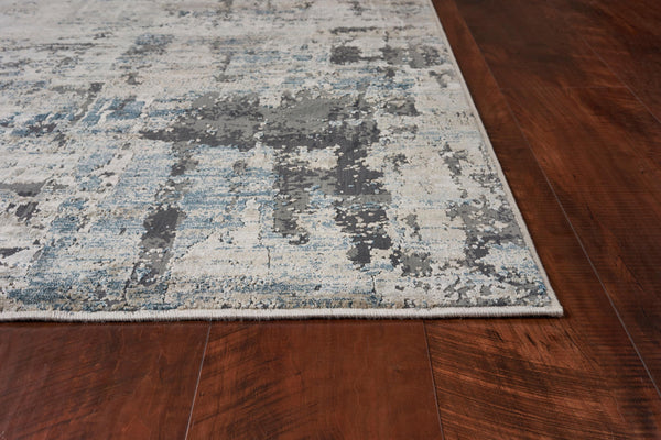 8' Grey Machine Woven Abstract Drip Indoor Runner Rug