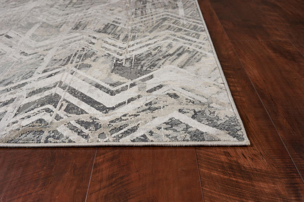 8' Grey Machine Woven Distressed Chevron Indoor Runner Rug