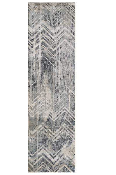 8' Grey Machine Woven Distressed Chevron Indoor Runner Rug