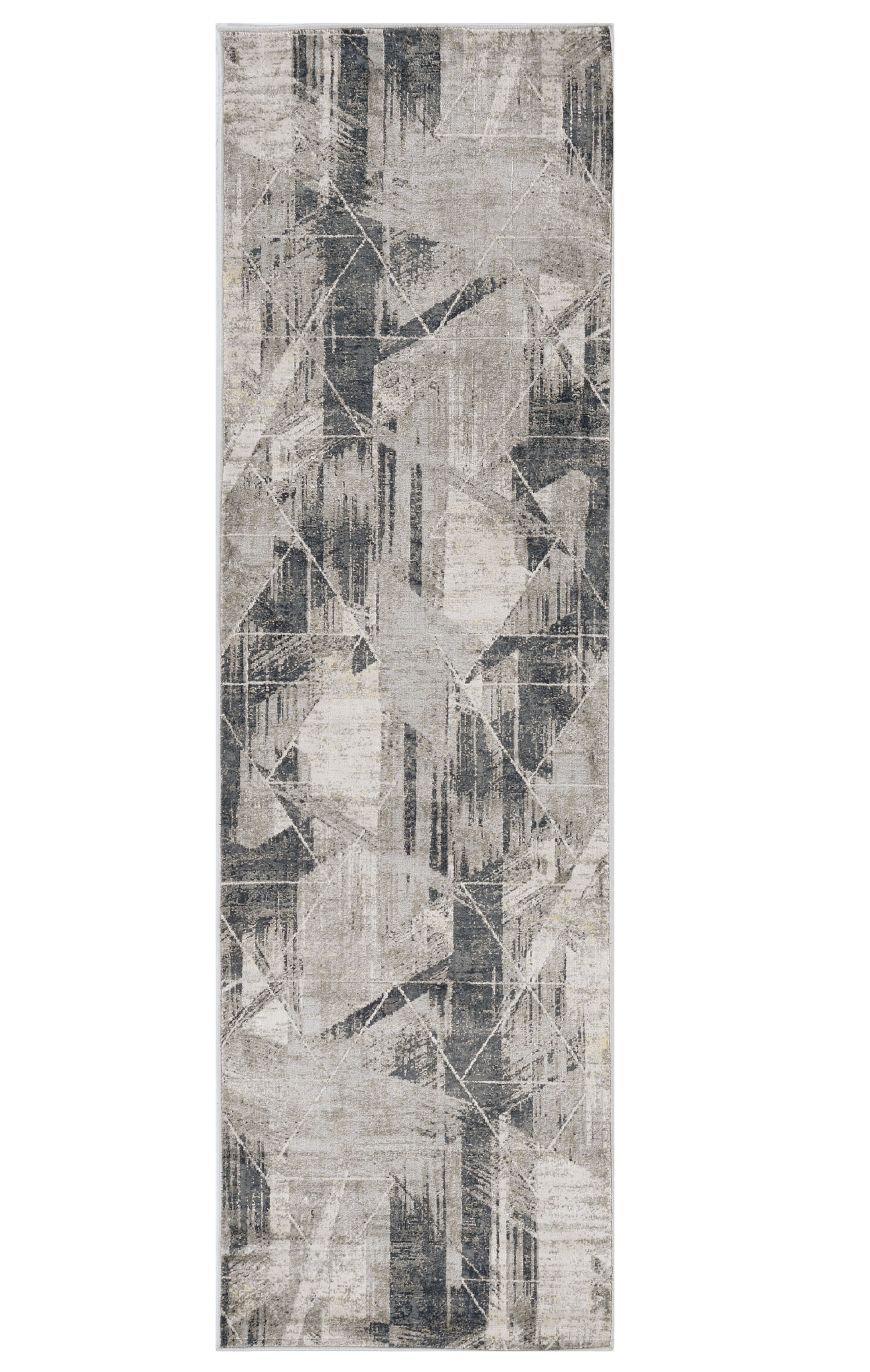 8' Grey Machine Woven Abstract Geometric Indoor Runner Rug