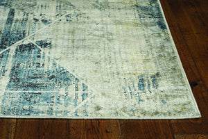 8' Grey Blue Machine Woven Geometric Brushstroke Indoor Runner Rug