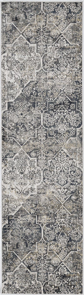 8' Grey Machine Woven Quatrefoil Indoor Runner Rug