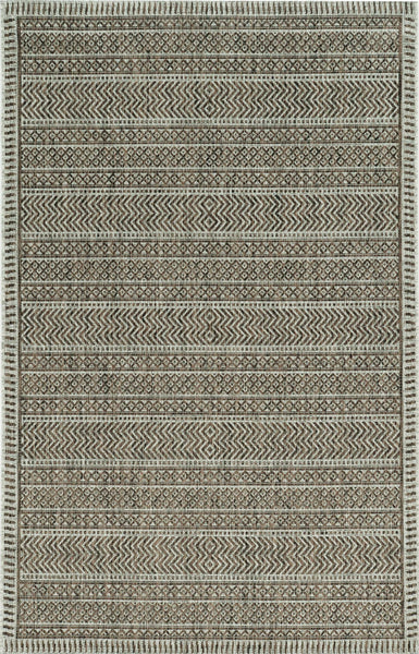 8' Round Mocha Geometric Pattern Indoor Outdoor Area Rug