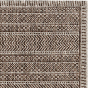 8' Round Mocha Geometric Pattern Indoor Outdoor Area Rug