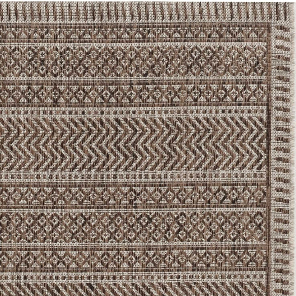 8' Round Mocha Geometric Pattern Indoor Outdoor Area Rug