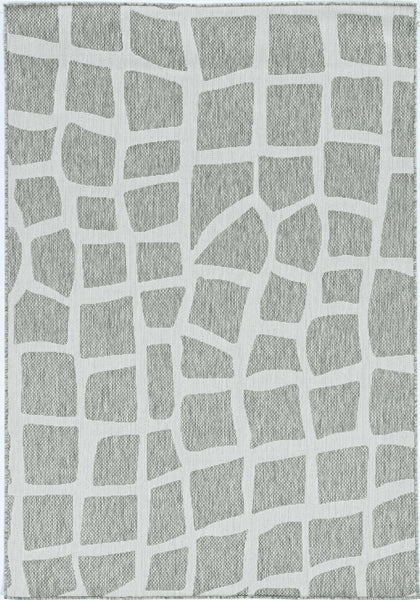 5'x7' Ivory Grey Machine Woven UV Treated Abstract Indoor Outdoor Area Rug