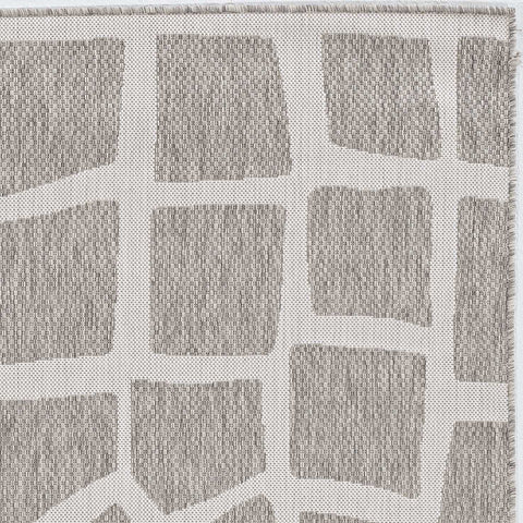 5'x7' Ivory Grey Machine Woven UV Treated Abstract Indoor Outdoor Area Rug