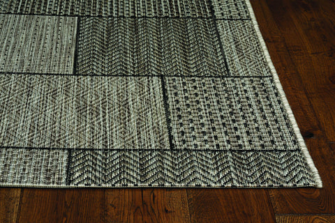 3'x4' Grey Machine Woven UV Treated Geometric Blocks Indoor Outdoor Accent Rug