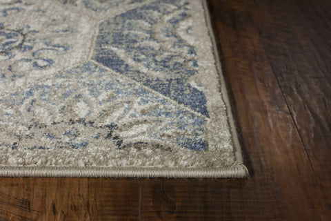 8' Grey Machine Woven Floral Ogee Indoor Runner Rug