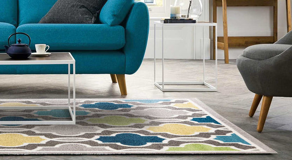 5' x 8' Grey Colorful Trellis Pattern Area Rug