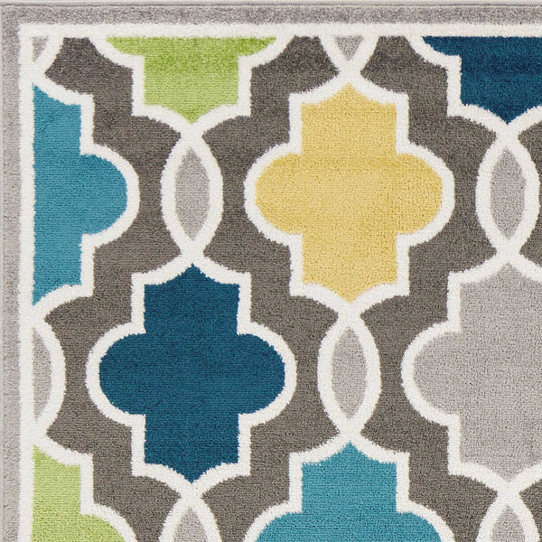 5' x 8' Grey Colorful Trellis Pattern Area Rug