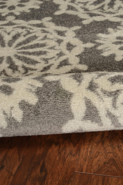 7' Grey Ivory Machine Woven Floral Indoor Runner Rug