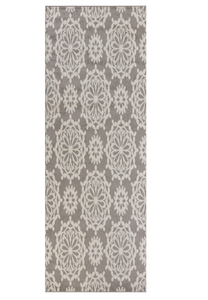 7' Grey Ivory Machine Woven Floral Indoor Runner Rug