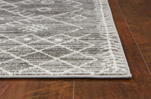 2' x 7' Gray and White Boho Geo Area Rug