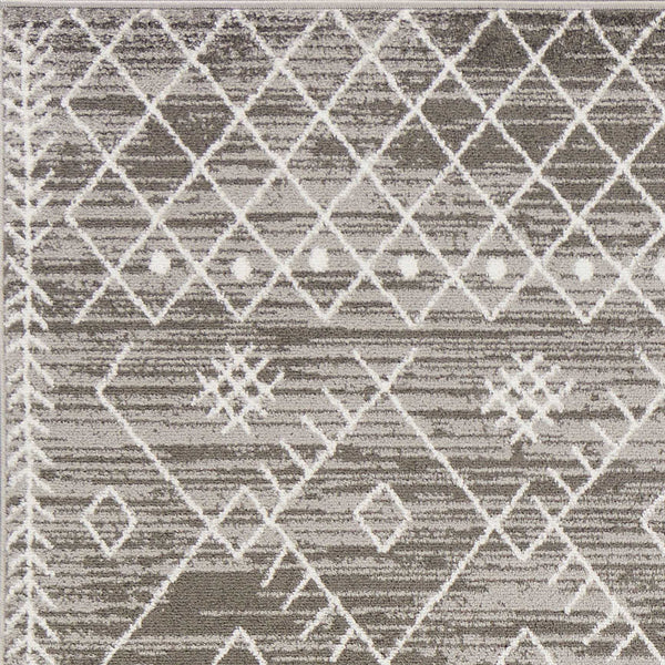 2' x 7' Gray and White Boho Geo Area Rug