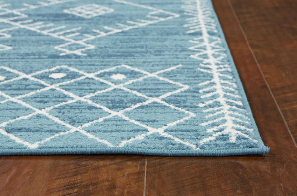 5'x8' Distressed Ocean Blue Geometric Bohemian Design Area Rug