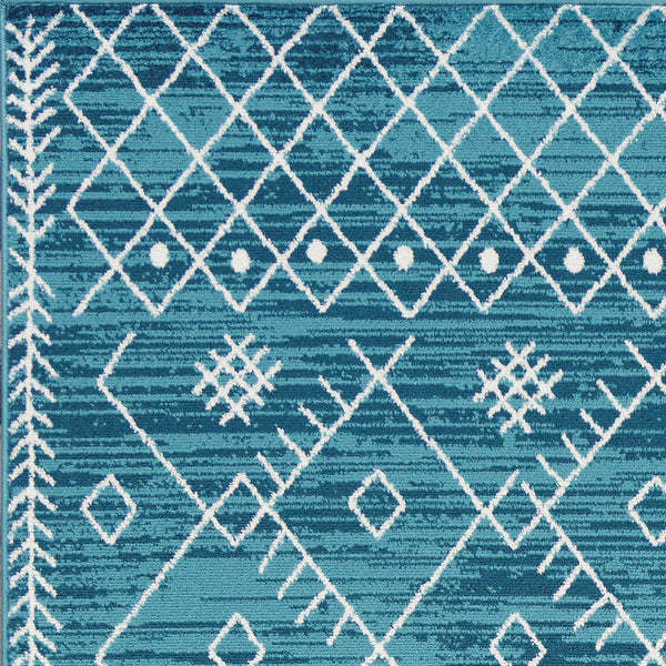 5'x8' Distressed Ocean Blue Geometric Bohemian Design Area Rug