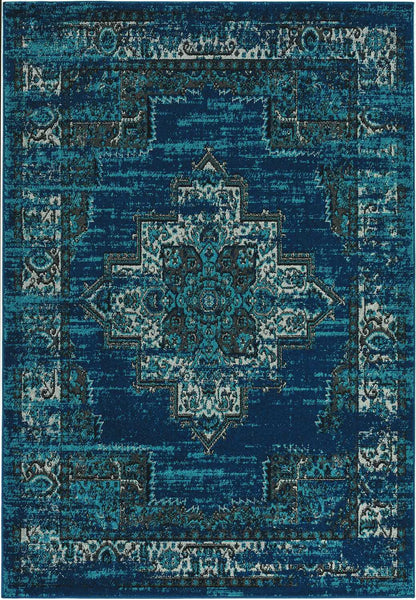 5'x8' Teal Medallion Machine Woven Area Rug