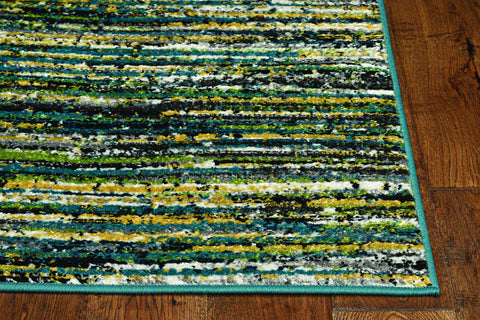 7' Grey Teal Machine Woven Solid Striation Indoor Runner Rug