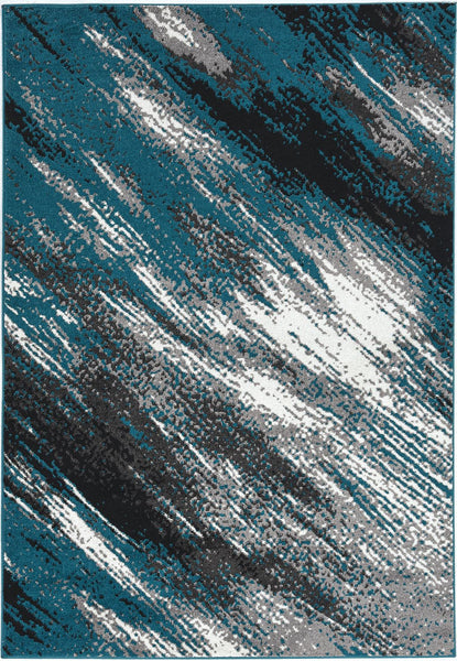 7' Grey Blue Machine Woven Abstract Brushstroke Indoor Runner Rug