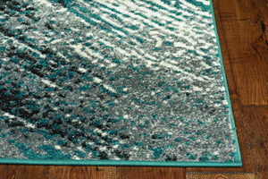 7' Grey Blue Machine Woven Abstract Brushstroke Indoor Runner Rug