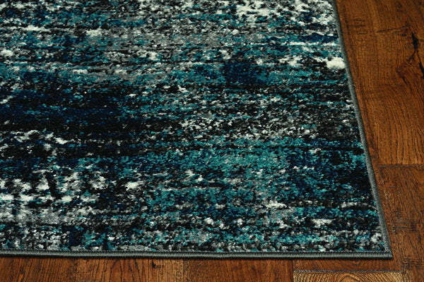 7' Grey Blue Machine Woven Abstract Indoor Runner Rug