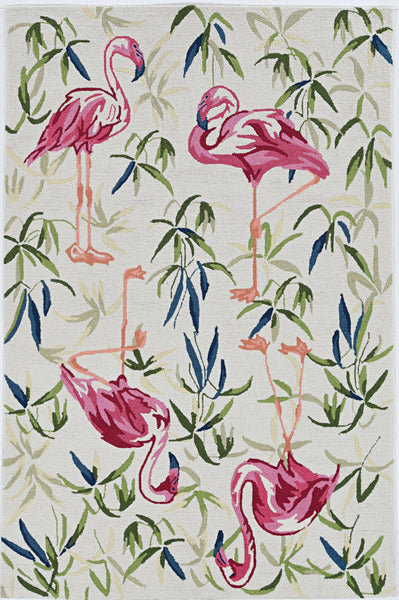 2'x4' Ivory Pink Hand Hooked Flamingo Indoor Accent Rug