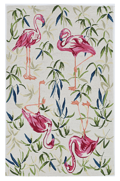 2'x4' Ivory Pink Hand Hooked Flamingo Indoor Accent Rug